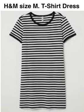 H&M Black White Striped Tunic T-Shirt Dress Tee Summer Casual